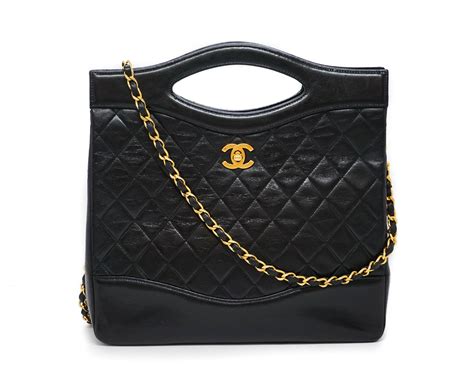 chanel black leather tote|chanel 31 large shopping bag.